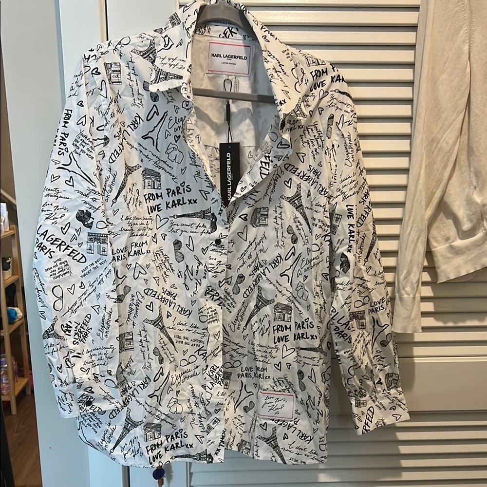 Karl Lagerfeld White Shirt with Black Graphic Design